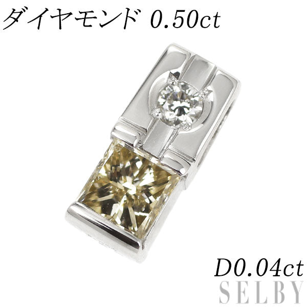 Pt900 プリンセスカットダイヤ ダイヤモンド ペンダントトップ 0.50ct D0.04ct