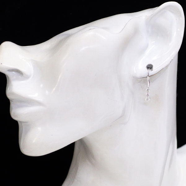 K18WG laser hole diamond hook earrings 0.50ct three stones 