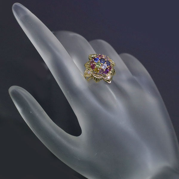 K18YG マルチカラー サファイア ダイヤモンド リング 2.44ct D0.08ct