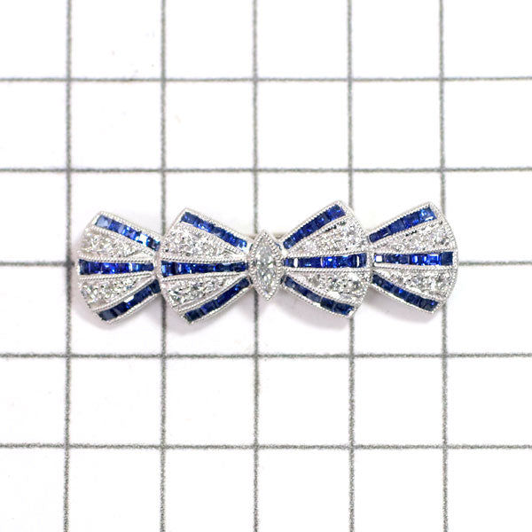 Pt900 Marquise Diamond Sapphire Brooch 0.27ct S2.05ct D0.72ct Ribbon 