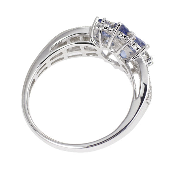 K18WG Sapphire Diamond Ring 0.78ct D0.50ct Flower 