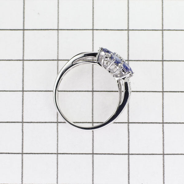 K18WG Sapphire Diamond Ring 0.78ct D0.50ct Flower 