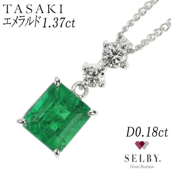 TASAKI Pt900/ Pt850 エメラルド ダイヤモンド ペンダントネックレス 1.37ct 0.18 41.5cm《セルビー銀座店》【S 新品同様磨き】【中古】