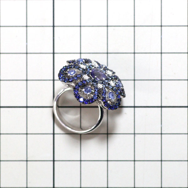 Damiani K18WG Iolite Sapphire Diamond Ring Flower 
