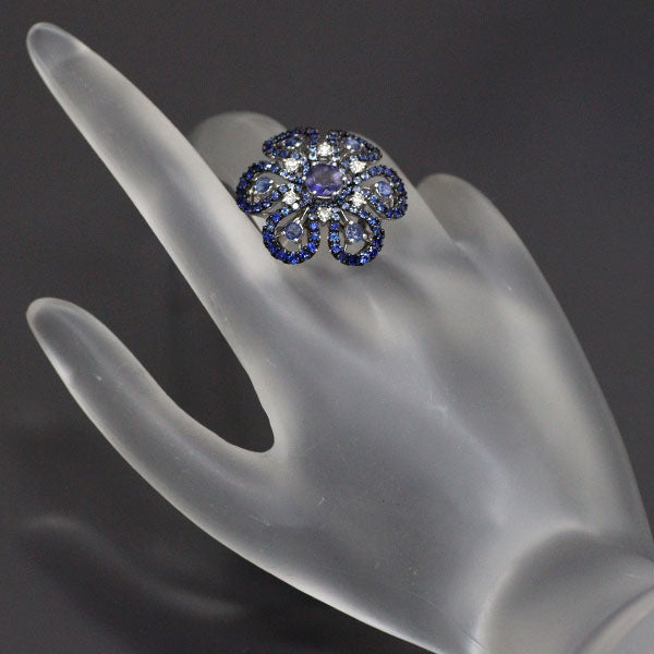 Damiani K18WG Iolite Sapphire Diamond Ring Flower 