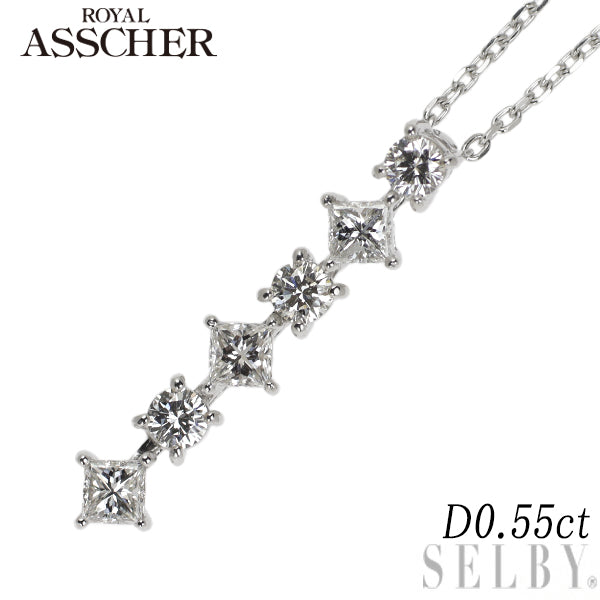 Royal Asscher Pt Diamond Pendant Necklace 0.55ct 