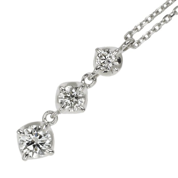 4℃ Pt850 Diamond Pendant Necklace Three Stones 