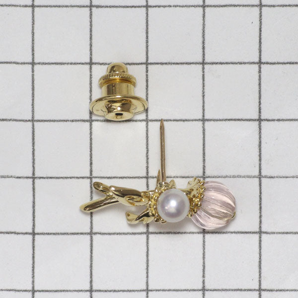 Mikimoto K18YG Akoya Pearl Rose Quartz Pin Brooch Diameter approx. 5.5mm Plant 