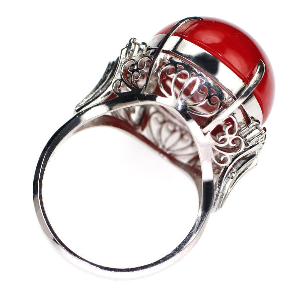Pt900 Coral/Coral Diamond Ring 15.17ct 0.14ct 