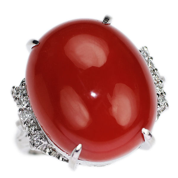Pt900 Coral/Coral Diamond Ring 15.17ct 0.14ct 