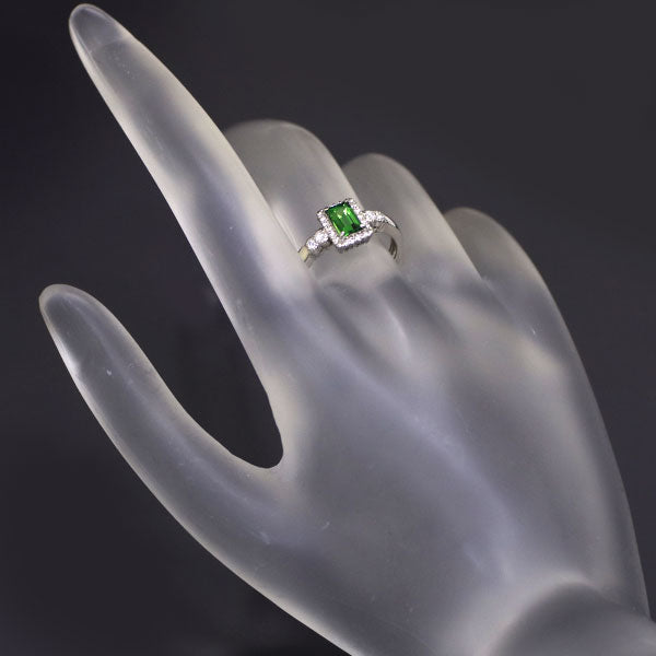 Pt900 Green Grossular Light Garnet Diamond Ring 0.68ct D0.16ct 