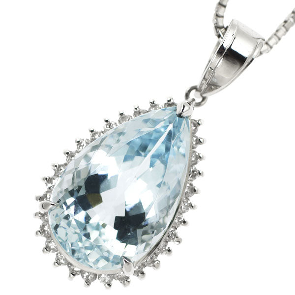 Pt Aquamarine Diamond Pendant Necklace 6.27ct D0.31ct 