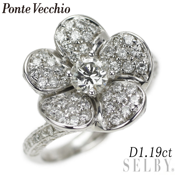 Ponte Vecchio K18WG Diamond Ring 1.19ct Flower 