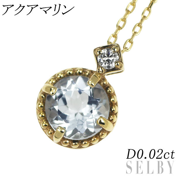 K10YG Aquamarine Diamond Pendant Necklace D0.02ct 