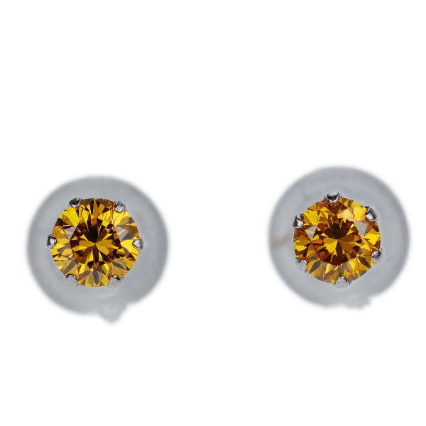 New Pt900 Natural Orange Yellow Diamond Earrings 0.244ct