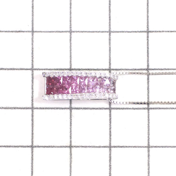 K18WG ルビー ピンクサファイア ダイヤモンド ペンダントネックレス R0.50ct S0.60ct D0.20ct ミステリーセッティング