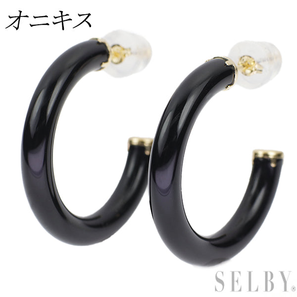New K18YG Onyx Earrings Hoop 