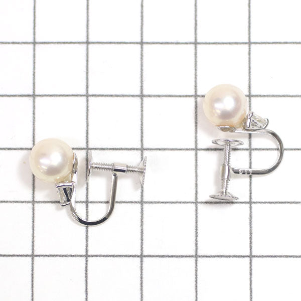 Queen Pt900 Akoya pearl trilliant diamond earrings diameter approx. 8.0mm D0.34ct 