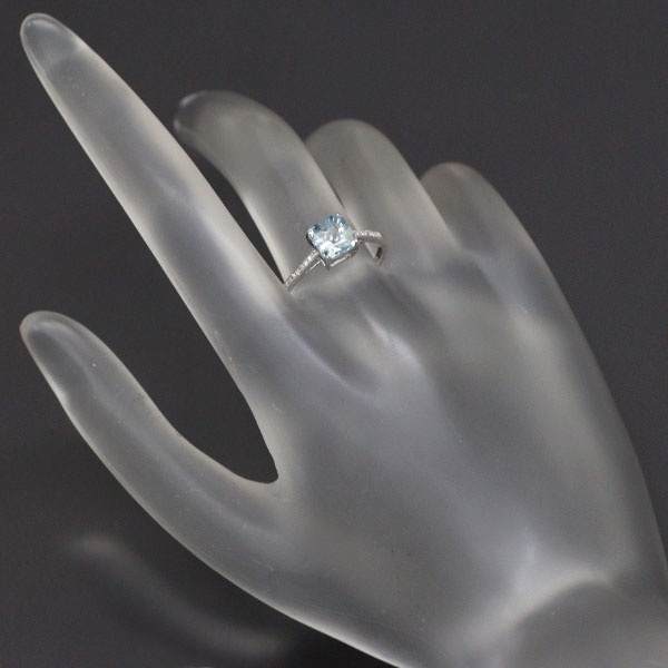 K18WG Aquamarine Diamond Ring 1.16ct D0.064ct 