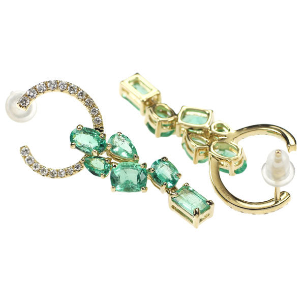 K18YG Emerald Diamond Earrings 3.28ct D0.30ct 