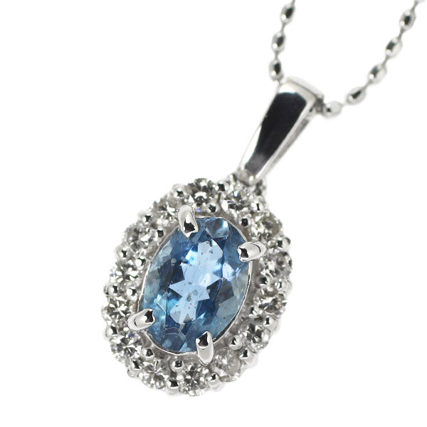 K18WG Aquamarine Diamond Pendant Necklace 0.38ct D0.18ct 