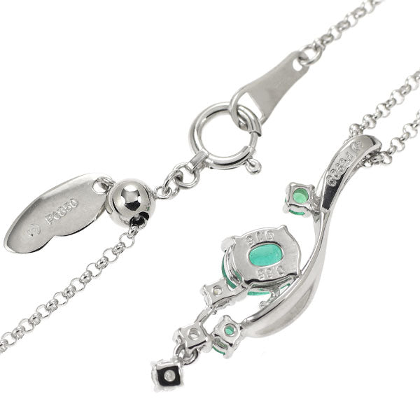 Tasaki Pearl Pt900/Pt850 Emerald Diamond Pendant Necklace 0.65ct D0.15ct 