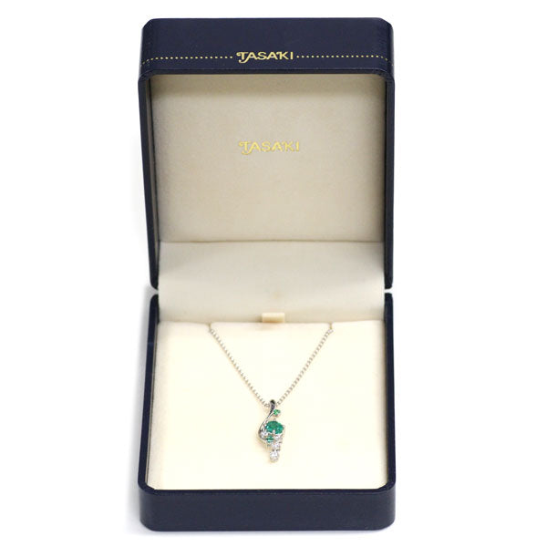 Tasaki Pearl Pt900/Pt850 Emerald Diamond Pendant Necklace 0.65ct D0.15ct 