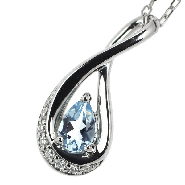 4℃ Pt Aquamarine Diamond Pendant Necklace 0.307ct 