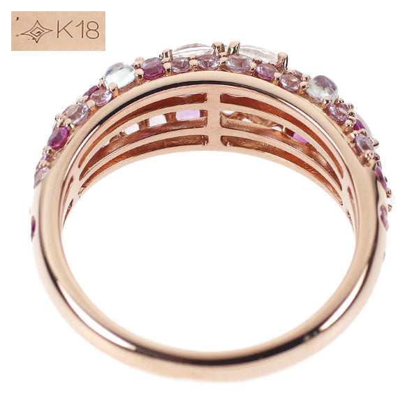GSTV K18PG Pink Sapphire Moonstone Morganite Ring 0.95ct M0.50ct MO0.25ct 