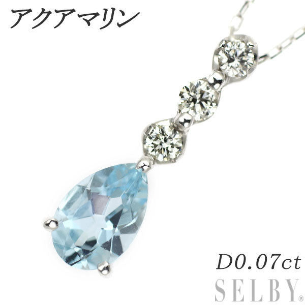 K18WG Aquamarine Diamond Pendant Necklace D0.07ct 