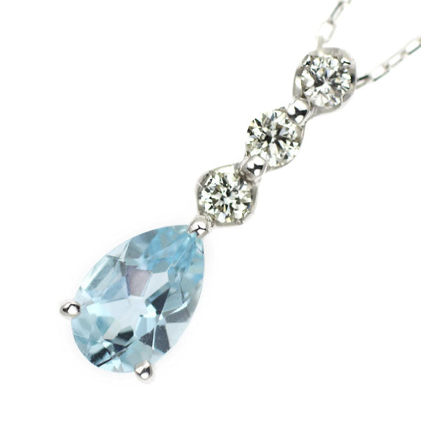 K18WG Aquamarine Diamond Pendant Necklace D0.07ct 