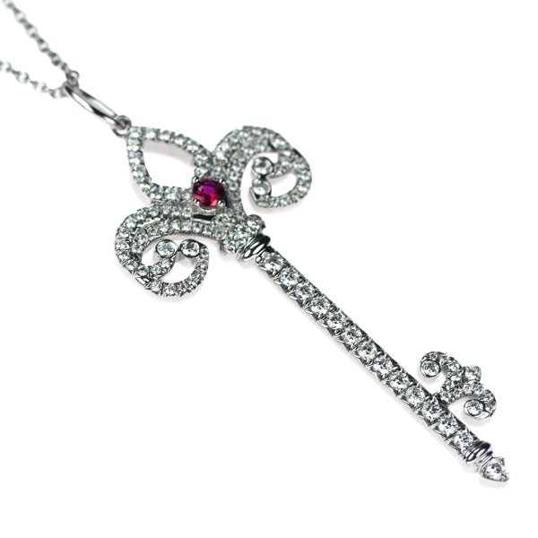 Tiffany Pt950 Diamond Ruby Pendant Necklace Fleur de Liskey 
