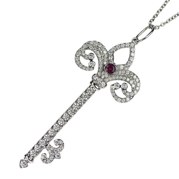 Tiffany Pt950 Diamond Ruby Pendant Necklace Fleur de Liskey 