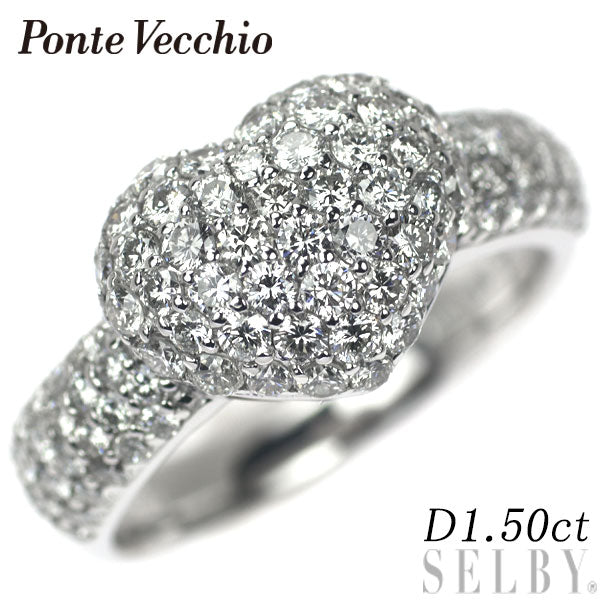 Ponte Vecchio K18WG Diamond Ring 1.50ct Heart Pavé 