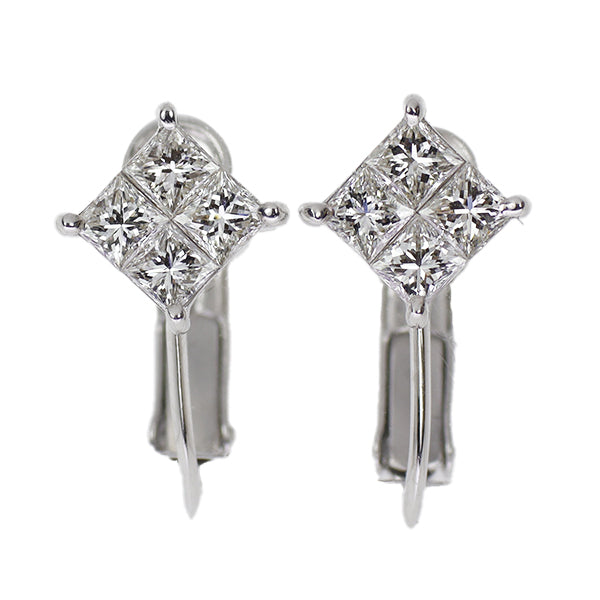 K18WG Princess Cut Diamond Earrings 0.70ct
