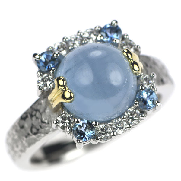Shunichi Tamura Pt900/ K18YG Aquamarine Diamond Ring 3.16ct D0.31ct 