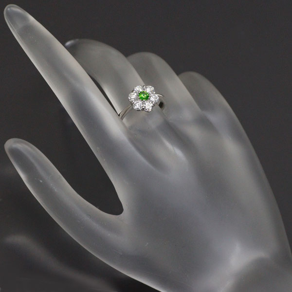 Rare Pt900 Demantoid Garnet Diamond Ring 0.22ct D0.80ct Flower 