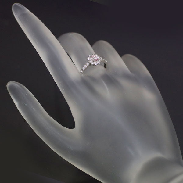 Brand new rare Pt950 emerald cut natural pink diamond ring 0.171ct FP I1 D0.44ct 